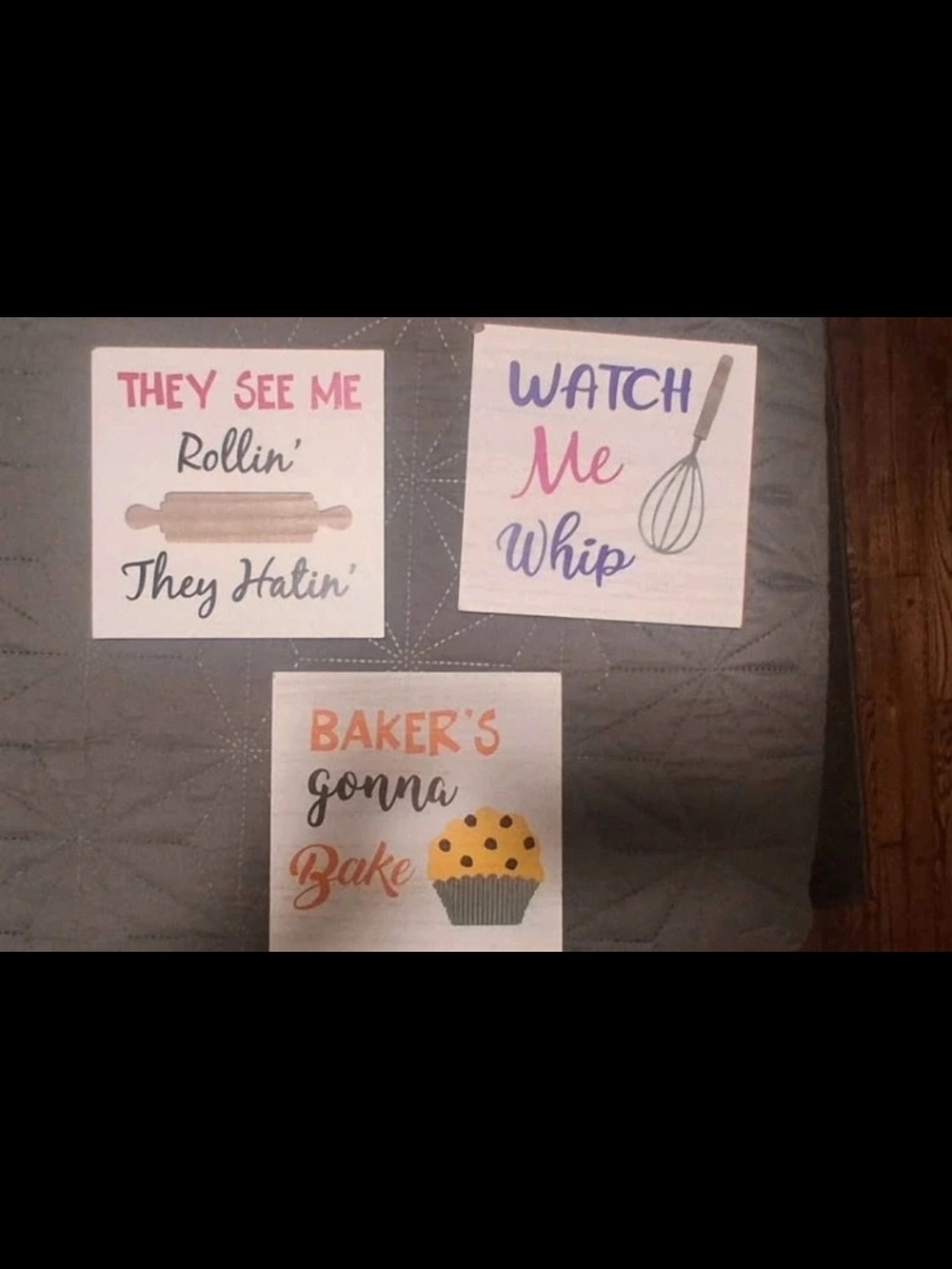 Kitchen Wall Art Set - Baking Quotes in Pink, Blue, Orange